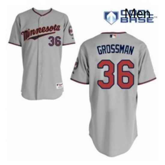 Mens Majestic Minnesota Twins 36 Robbie Grossman Authentic Grey Road Cool Base MLB Jersey